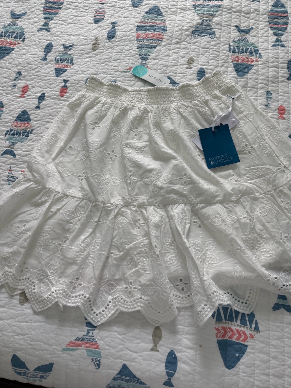 Market & Spruce White Eyelet Tiered Skirt with Scalloped Hem